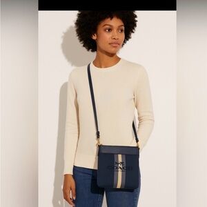 Coach Horse and Carriage Jacquard Kitt Crossbody bag denim blue canvas
